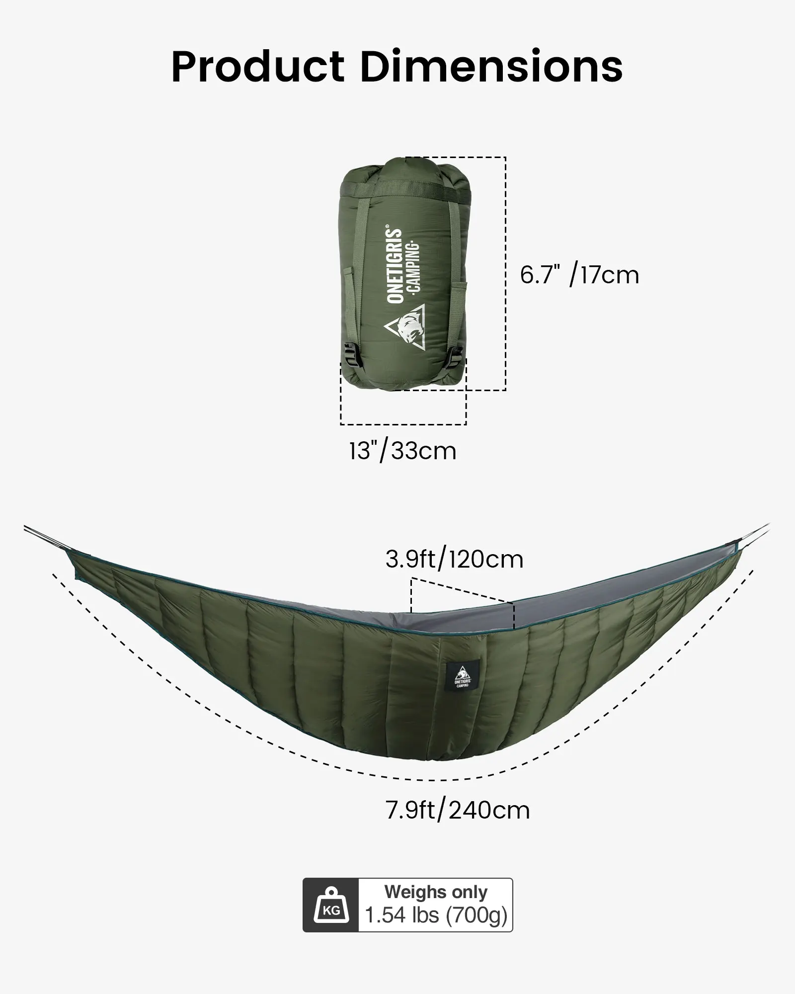 OneTigris Lightweight Hammock Underquilt Under Blanket 40 F to 68 F (5 C to 20C) 3 Seasons Underquilt for hiking Camping Travel