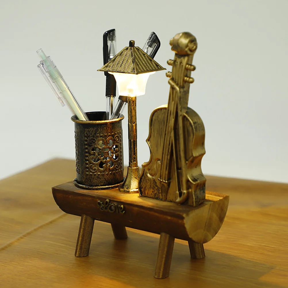 

Vintage Violin Holder Metal Ornament Desk Office School Stationery Container Storage Stationery Container Rack Gift