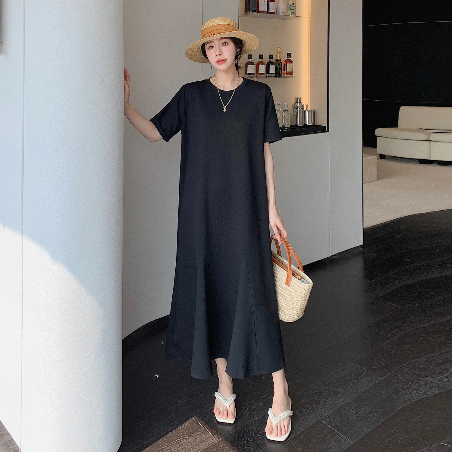 Été grande taille femmes lâche t-shirt Dr minceur ventre couvrant Fi queue jupe coréenne Sle a-ligne longue Dr