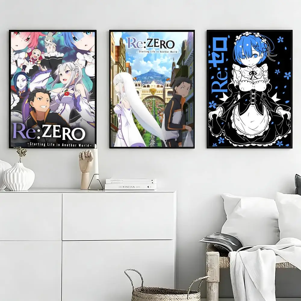 Anime Re:Zero − Starting Life  Poster Self-adhesive Art Waterproof Paper Sticker Coffee House Bar Room Wall Decor