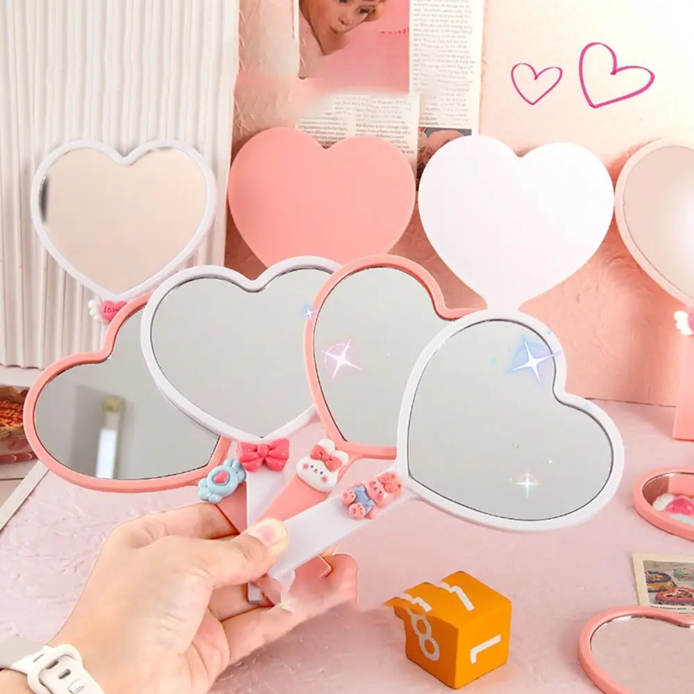 Mini Cute Love Hand Makeup Mirror Sweet Plastic Heart Shaped Vanity Mirror Handheld Cartoon Compact Mirrors Girls