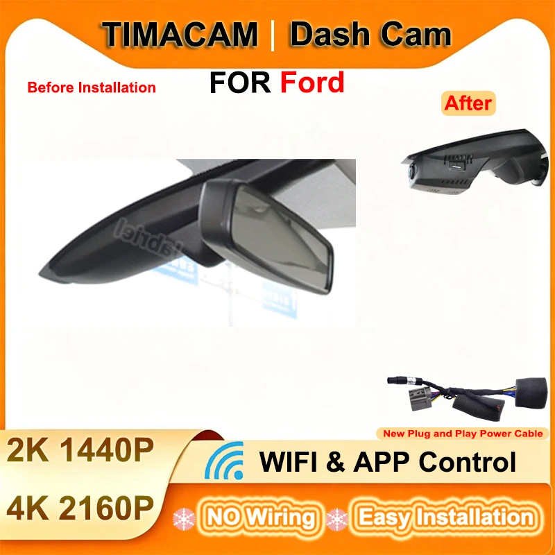 TIMACAM for Ford Kuga Escape mk2 mk3 2012 2013 2014 2015 2016 2017 2018 2019 2020 2021 2022 Dash Cam Wifi Plug and Play Car DVR