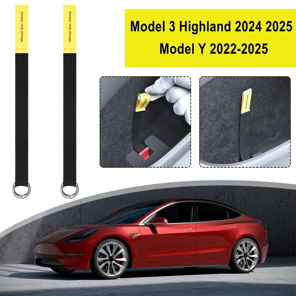 Tesla Highland 2024 2025 모델 Y 2021-2025 비상 핸들 자동차 액세서리 2PCS 용 뒷문 비상 안전 당김 로프