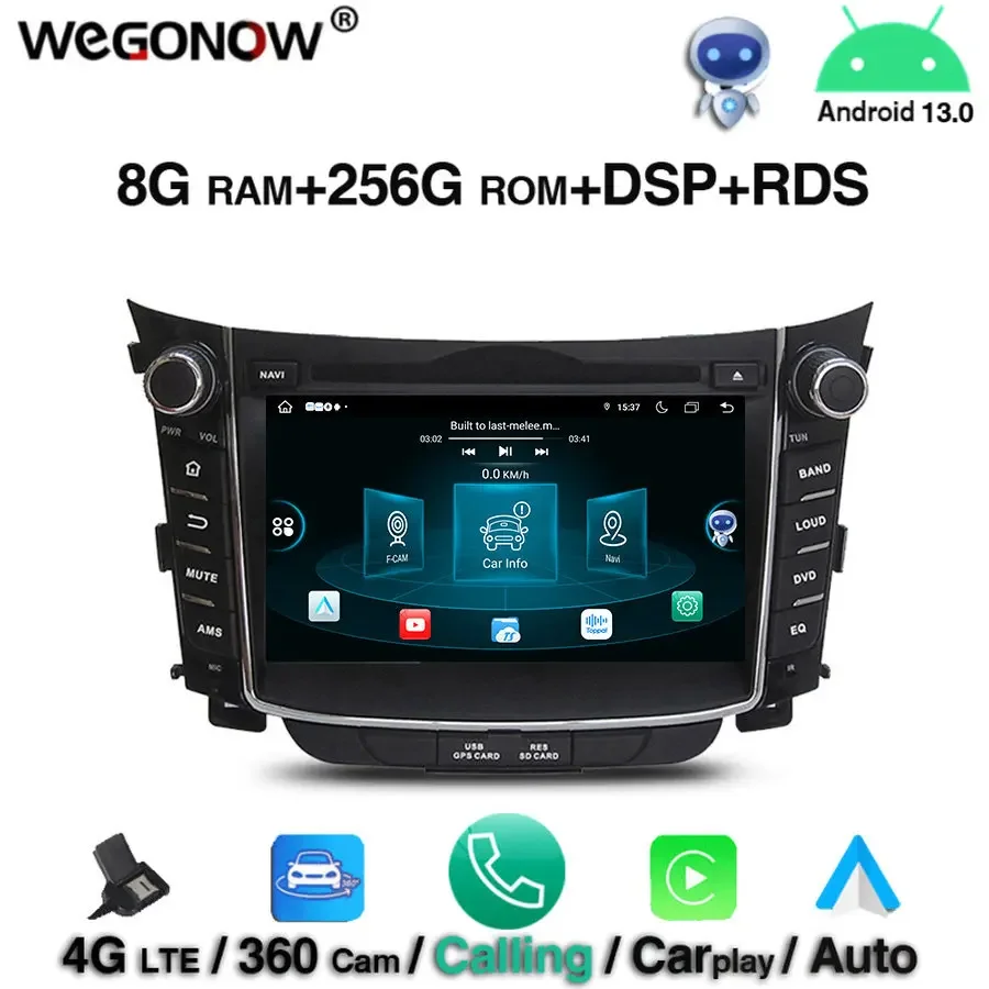 360 DSP Android 13.0 8Core 8GB 256GB ROM Car DVD Player GPS Map RDS Radio wifi 4G LTE Bluetooth 5.0 For Hyundai I30 2011-2014