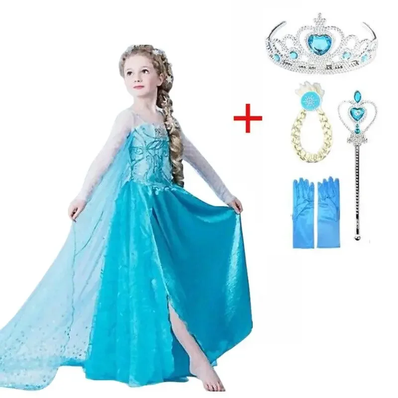 Frozen Girls Snow Queen Dress Elsa Costume for Carnival Party Prom Gown Robe Cosplay 2024 Children Clothing Elsa Princess Dress