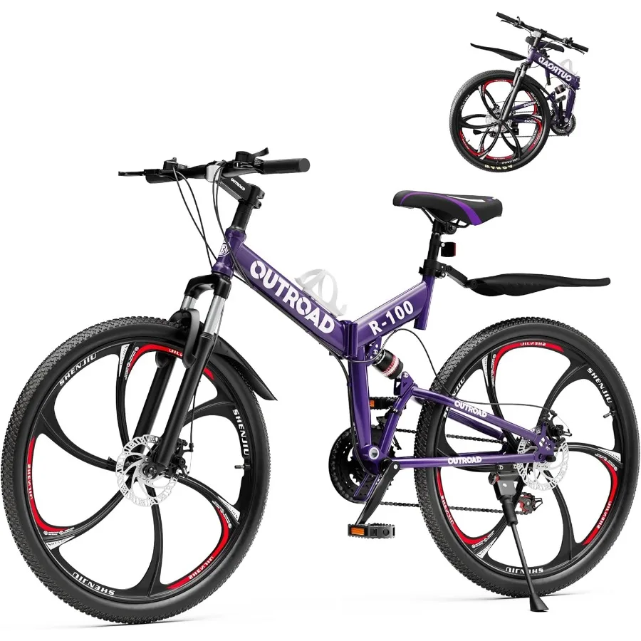 

26 Foldable Mountain Bike for Adults and Teens 21Speed Full Suspension with HighCarbon Steel Frame Dual Disc Brakes QuickReleas
