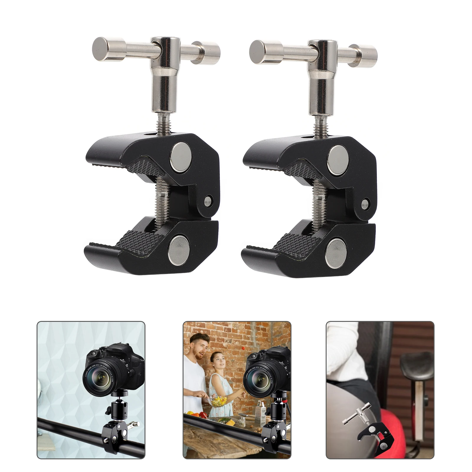 

2pcs All-Metal Super Clamp for Camera Studio Large Opening 5.5cm Multi-Functional Rod Clip 1/4” 3/8” Threads Non-Slip Rubber