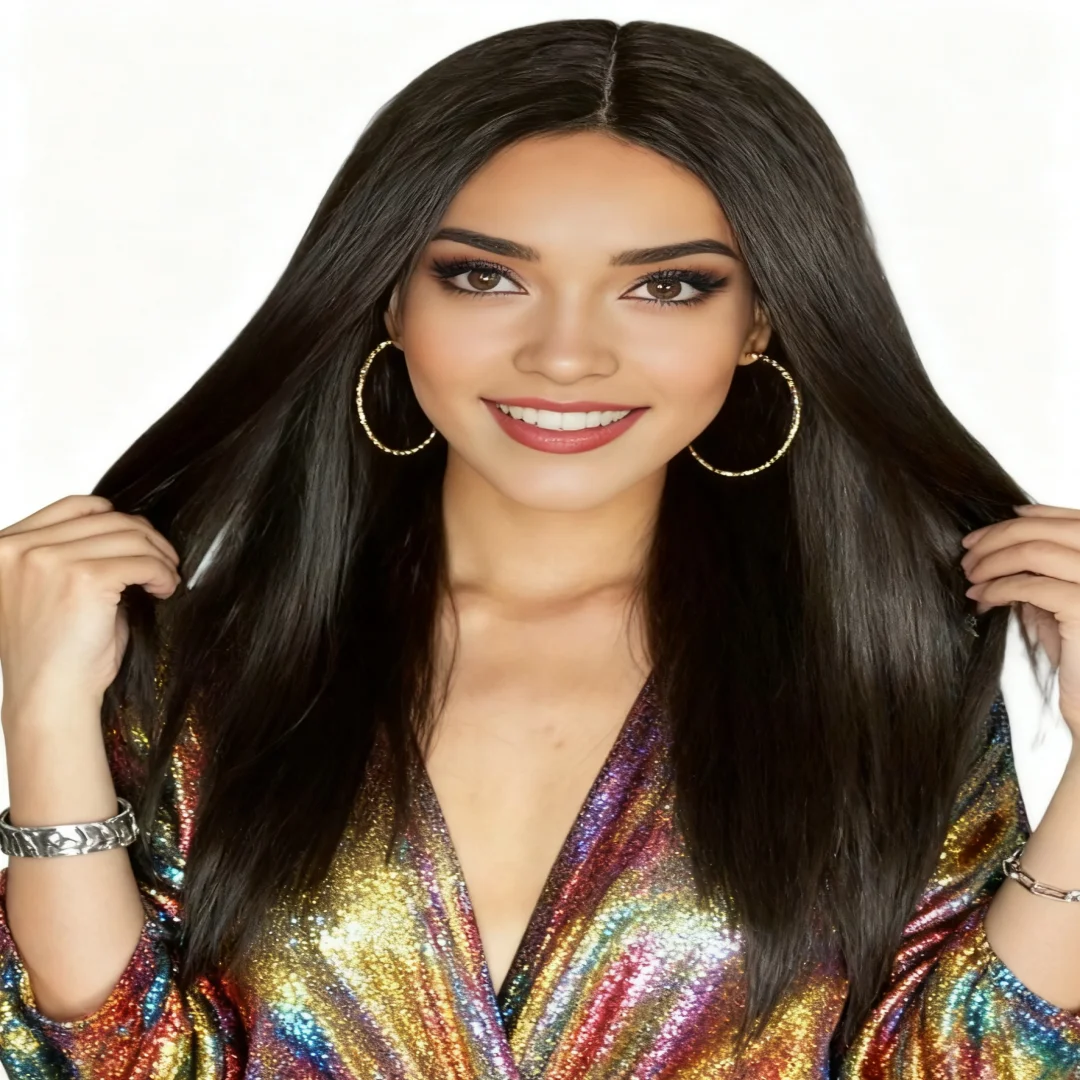 

24 Inch 13*4*1 T- Part Synthetic Long Black Straight Lace Front Wig for Women for Fashionable Sexy Women Daily Party Use