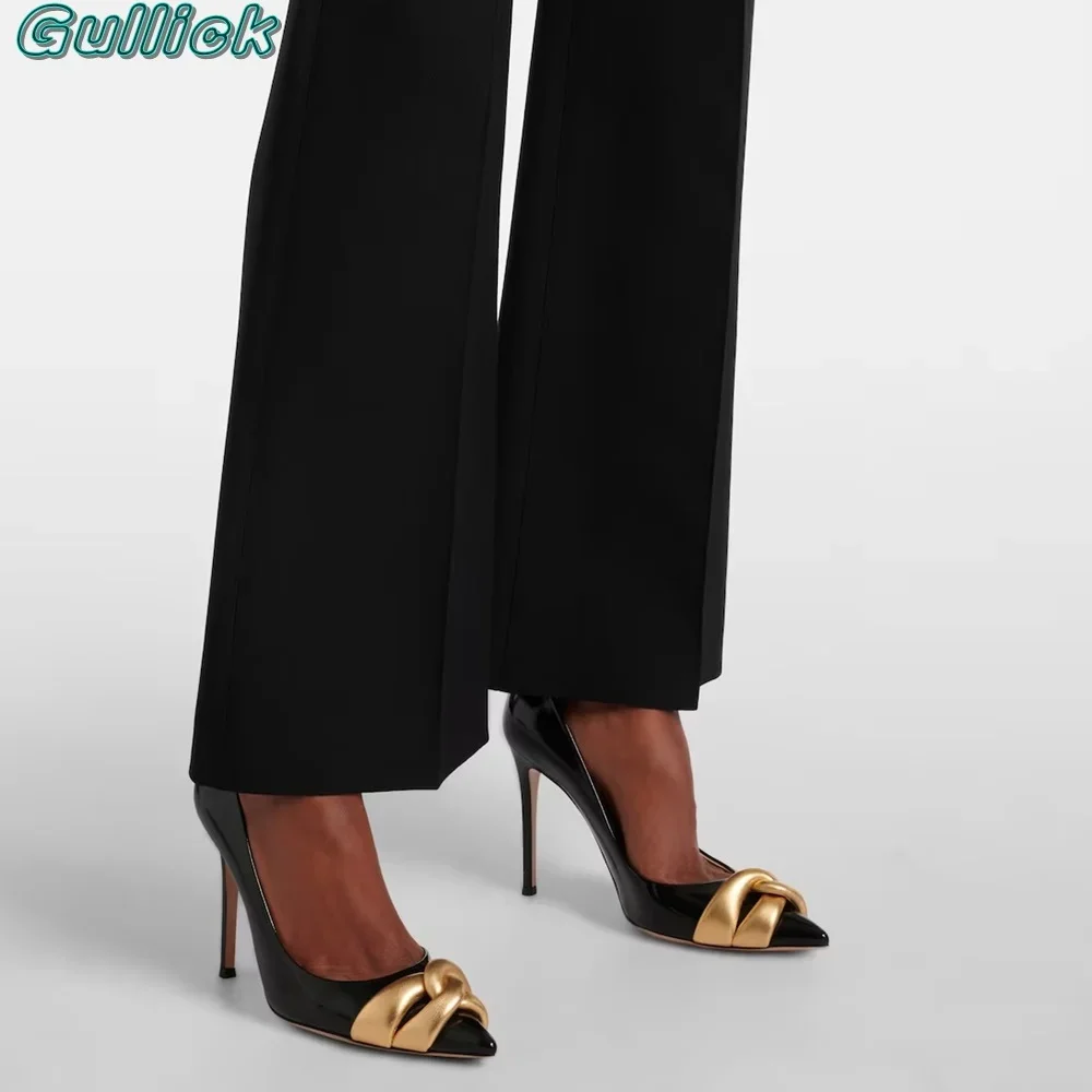 

Сексуальные туфли-лодочки Gullick с острым носком, золотые туфли-лодочки на шпильках, закрытые туфли-лодочки без застежек, женские офисные туфли на высоком каблуке, модель 2024 года, Классическая обувь