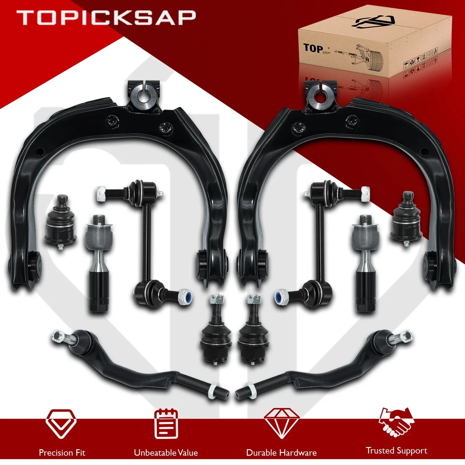 TOPICKSAP 12Pcs Front Upper Control Arm Tie Rod & Ball Joint Kit for Buick Rainier/Chevy Trailblazer/GMC Envoy/Isuzu 2004-2007