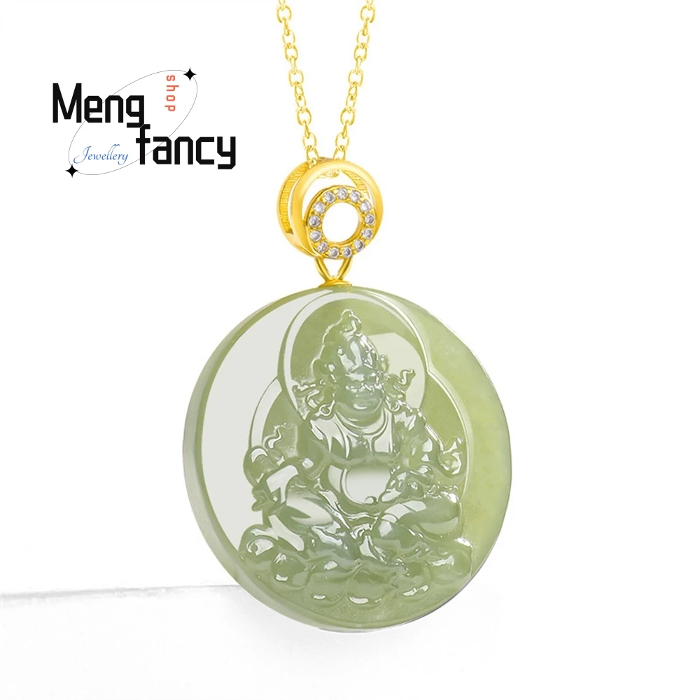 

Natural Old Material Hetian Jade Green Jade And Yellow God Wealth Pendant Genuine S925 Silver Inlaid With Jade Pendant Necklace