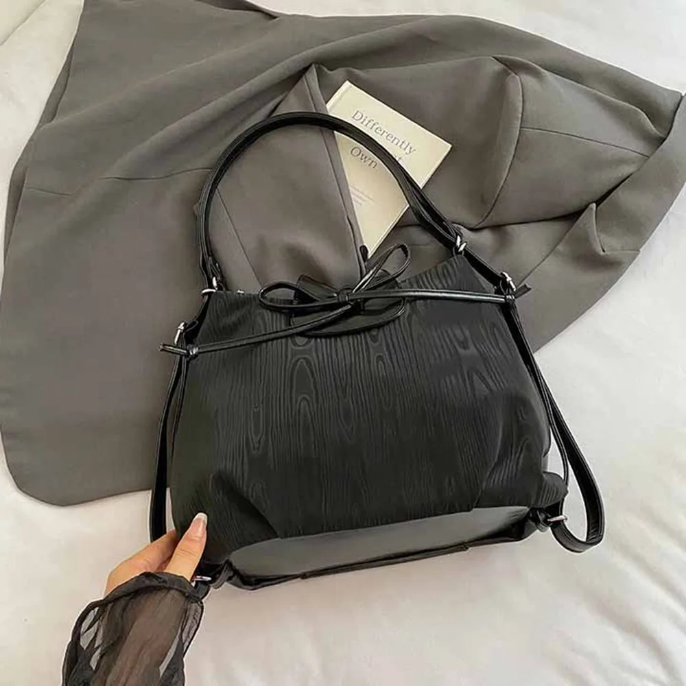 

Casual Solid Color Silver Bow Backpack Large Capacity Korean Style Balletcore Shoulder Bag Versatile Versatile Handbag Women
