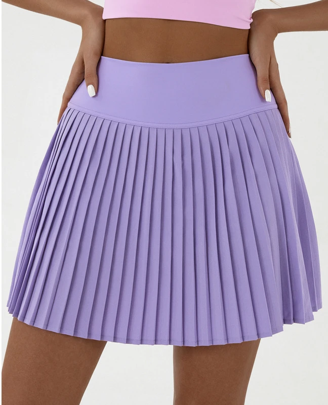 High waisted pleated skirt, tennis skirt, double layer, anti-slip, solid color, badminton and golf short skirt