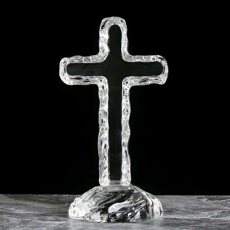 

Clear Crystal Glass Cross Figurines Craft Church Christ Catholic Ornament Gifts Christening Baptism Favors