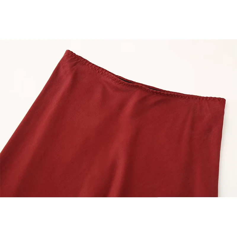 YENKYE High Street Women Mid Waist Satin A-line Midi Skirt Red Black Elegant faldas mujer