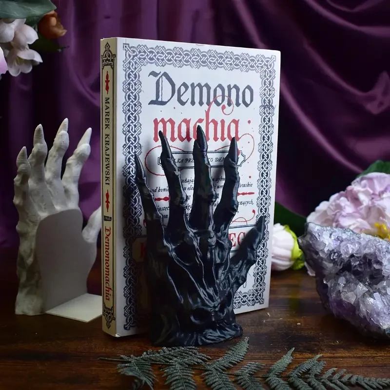 2pc Gothic Demon Hand Bookend: Twisted Knuckle Shape, Aged Metal Texture