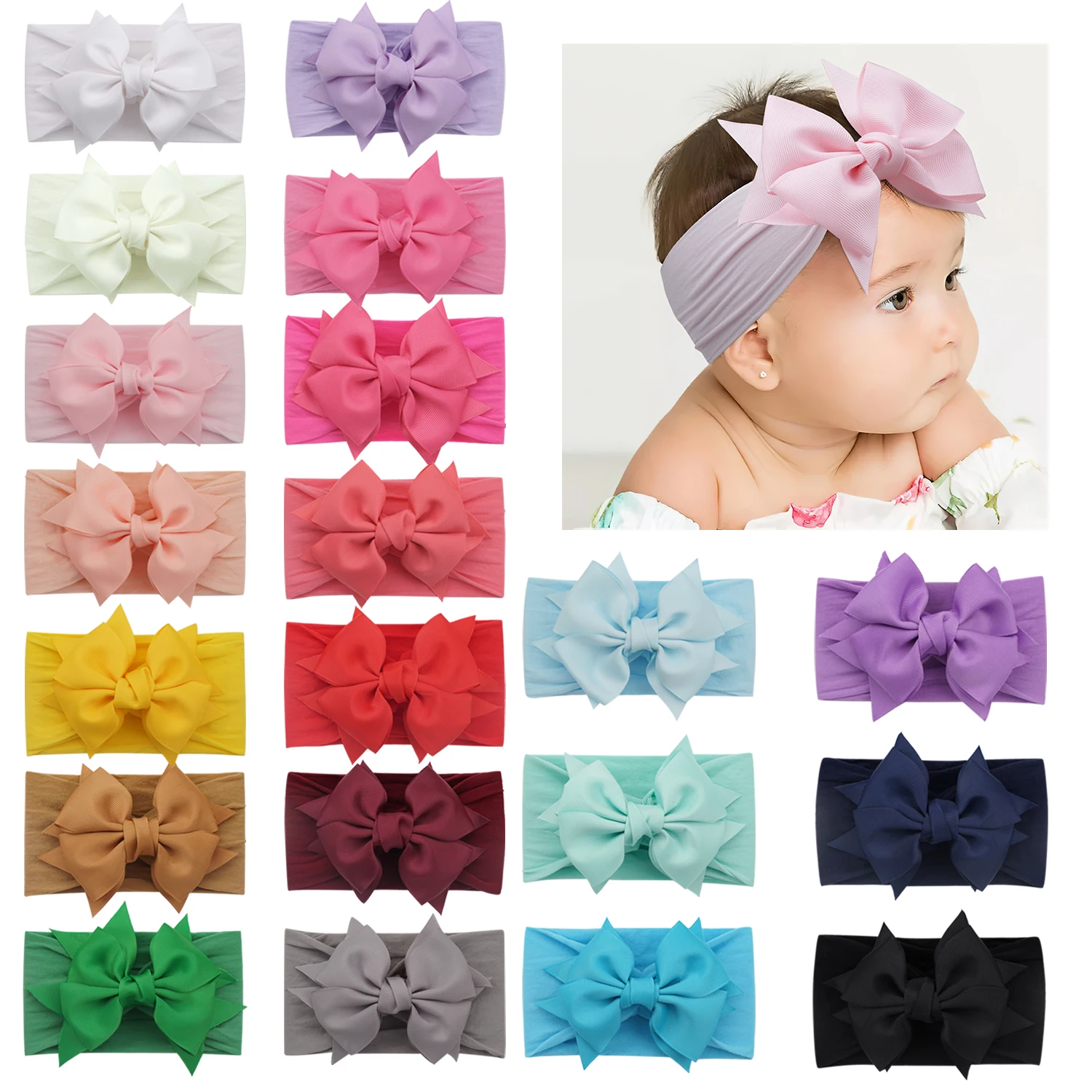 12/15/20Pieces 6Inch Soft Elastic Nylon Headbands Hair Bows Headbands Hairbands for Baby Girl Toddlers Infants Newborns