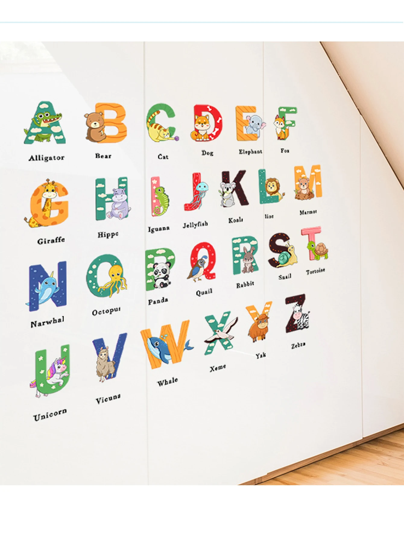 English letters animals colourful wall stickers children\'s room kindergarten bedroom living room back wall stickers