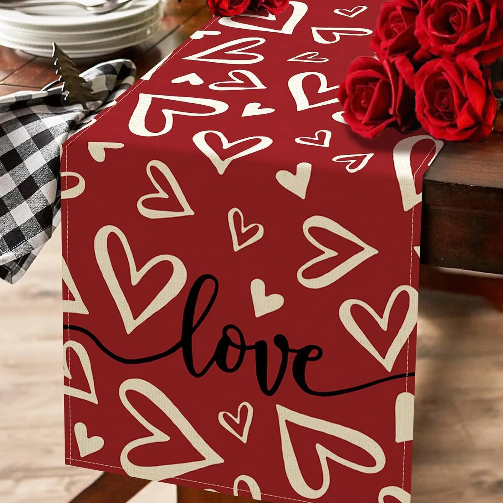 Valentinstag Liebe Herz Tischläufer Kommode Schals Dekor wiederverwendbare Küche Esstisch Läufer Party Dekoration