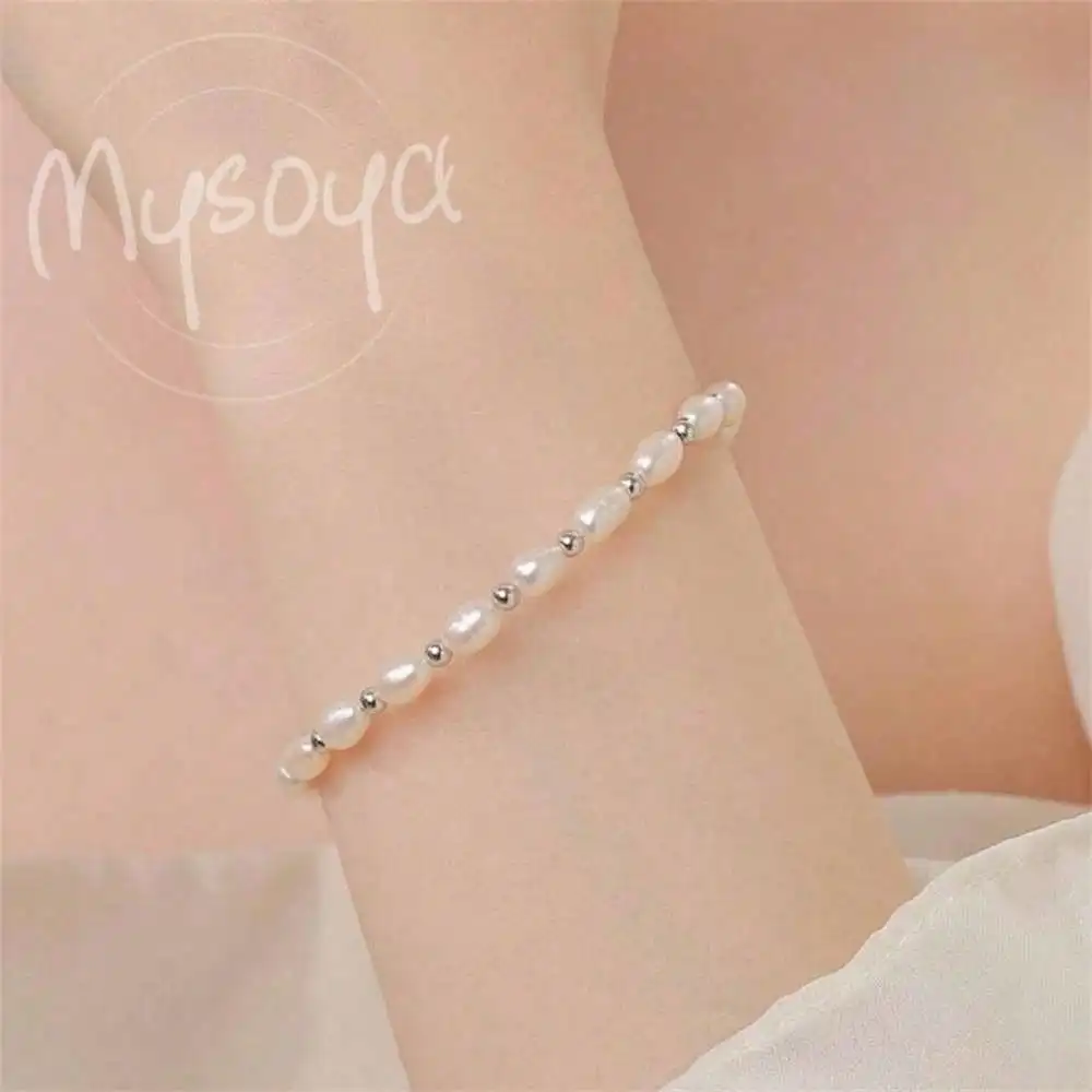 

MYSOYA White Rice-shaped Freshwater Pearl Bracelet 6-7mm Pearls Gift Box Gift Wedding/Birthday Gift Christmas Gift
