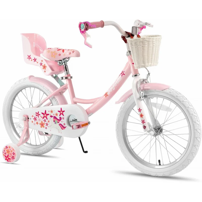 AQJOYSTAR Unicorn for 2-9 Years Old ,12 14 16 18 Inch Kids Bike with Training Wheels,Streamers,Basket and Doll Seat,Chil