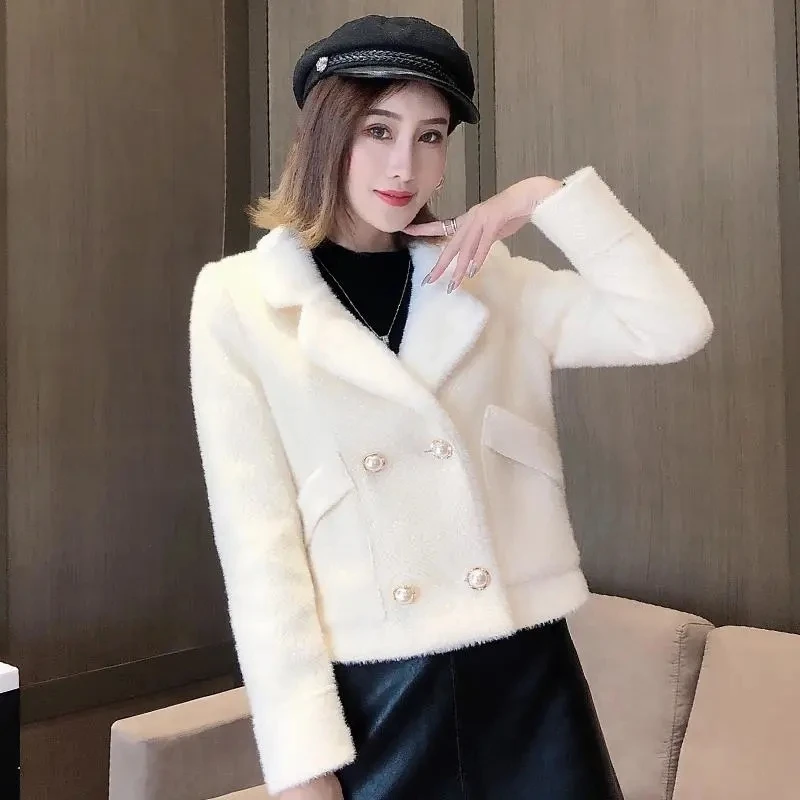 Woolen Coat Women's 2022 Autumn Winter New Slim Korean Fashion Casual Outerwear Women Imitation Mink Fleece Short Wool Jacket