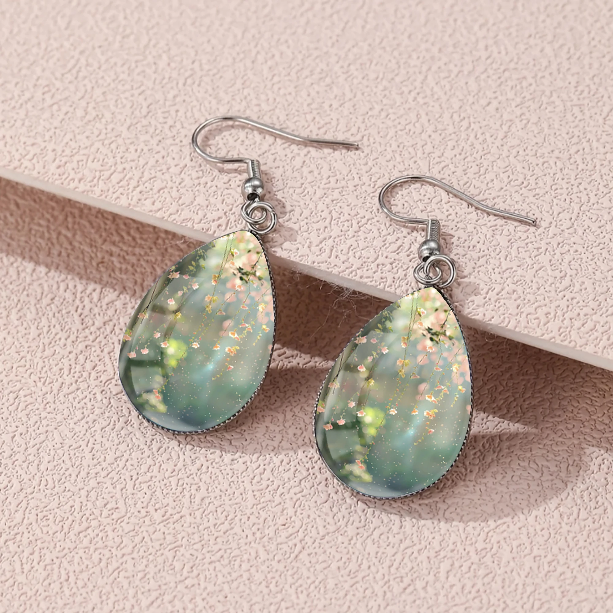 1 Pair of Earrings with Spring Floral Patterns and Convex Glass, Made of 316 Stainless Steel with Water Drop Ear Hooks, Featuring an Elegant and Classic Style Suitable for Women for Daily Wear or as a Gift
