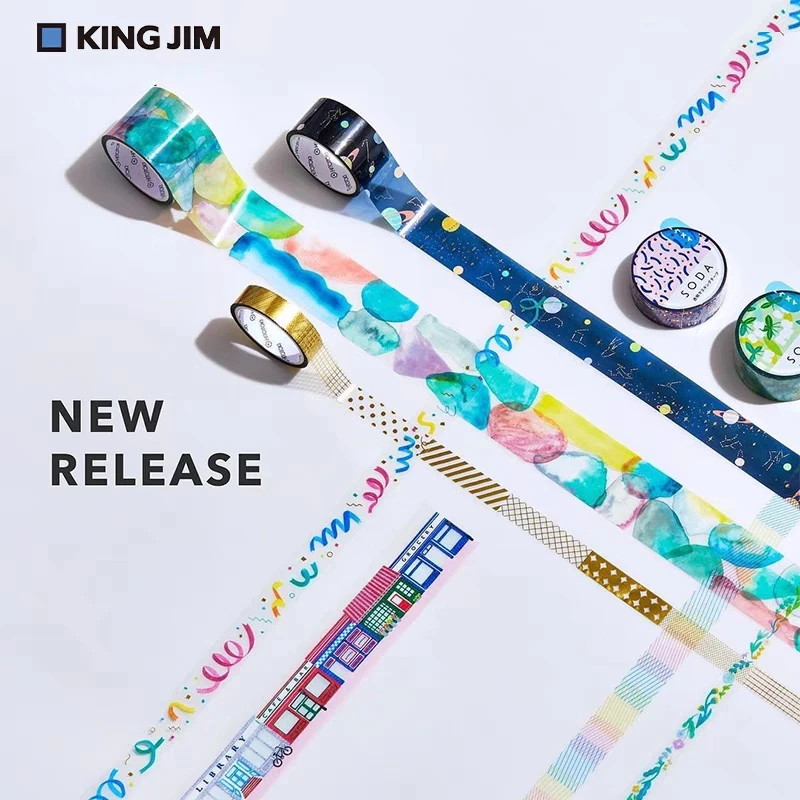 Japan Kingjim SODA Series Masking Tape Hand-account Tape Color Transparent PET Decorative Small Pattern Creative Art Stickers