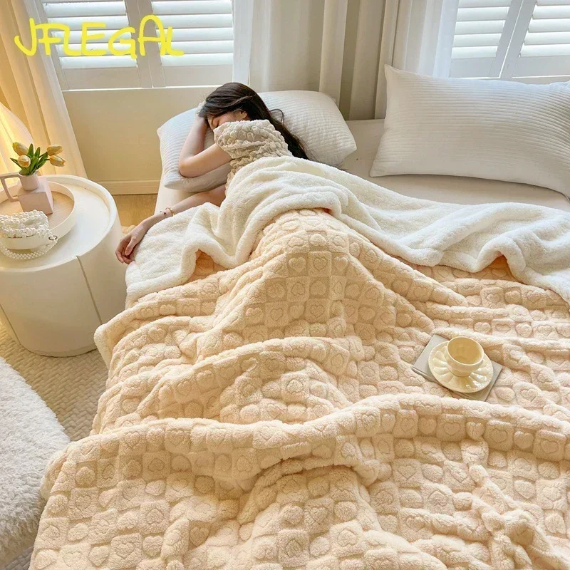 JFLEGAL New Jacquard Double Layer Blankets Thickened Warm Love Pattern Fleece Throw Bed Sofa Nap Blanket Cobijas Para Cama