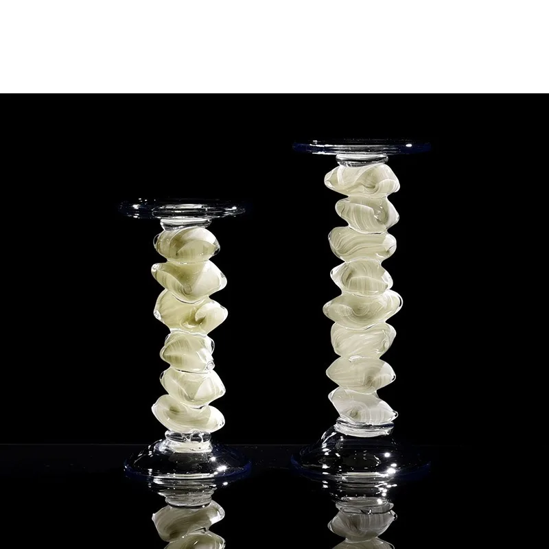 Modern white glass candlestick hotel B & B model room living room dining table dining side cabinet ornament