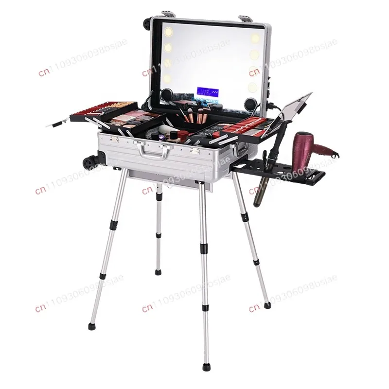 Aluminum-magnesium alloy cosmetic case Professional follow-up artist with lamp 24-inch large capacity dimmable