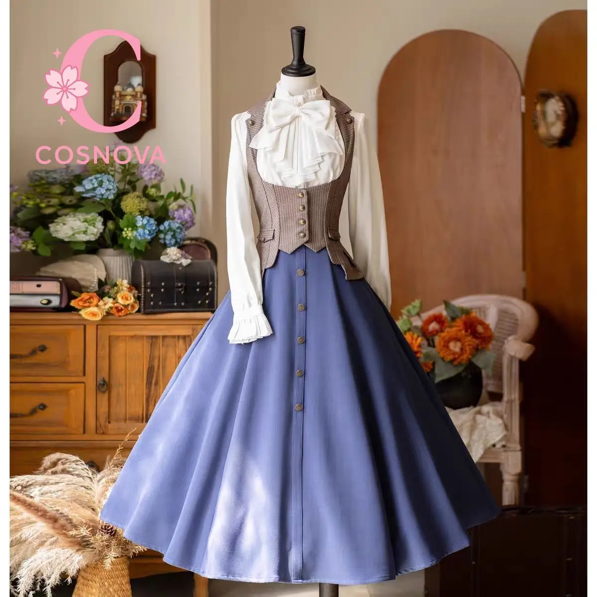 Autumn Winter Lolita High Waist Corset Ten Panel A Line Maxi Skirt Vintage Elegant CLA Style Solid Color Long Swing Skirt For