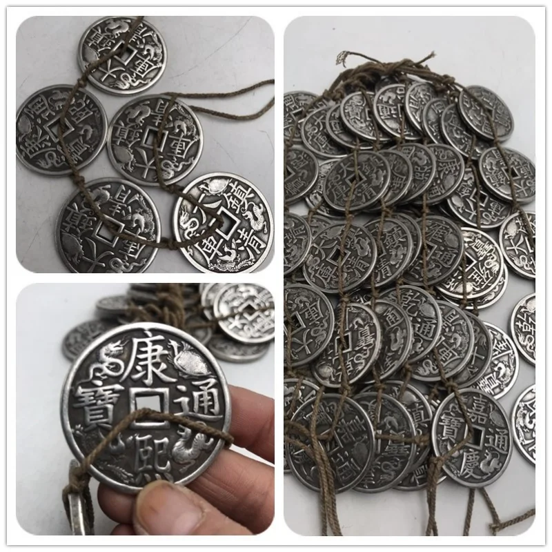 Antique Pure Copper Qing Dynasty Five Emperors' Coins Copper Coin Seiko Thickened Large Copper Wire Pendant Four Sacred Beasts F