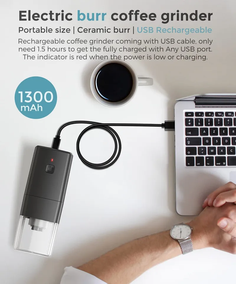 Penggiling Kopi USB Portabel Dapat Diisi Ulang Kafe Otomatis Listrik Biji Kopi Mesin Penggiling Lada untuk Perjalanan Rumah Kopi Mil