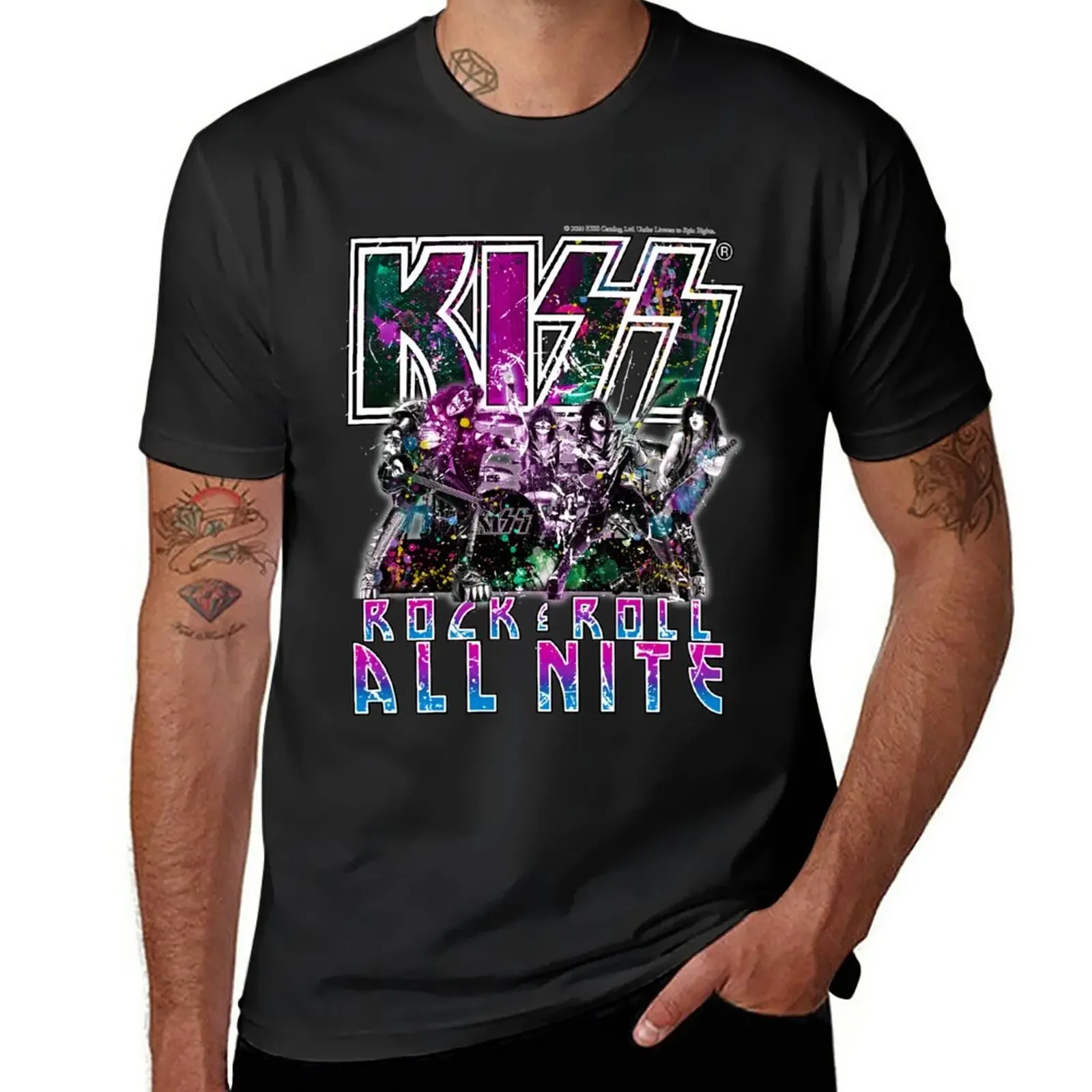 oversized t shirts mens cotton t shirts New Kiss Rock n Roll All Nite Vintage Retro Purple and BlueRock T-Shirt harajuku