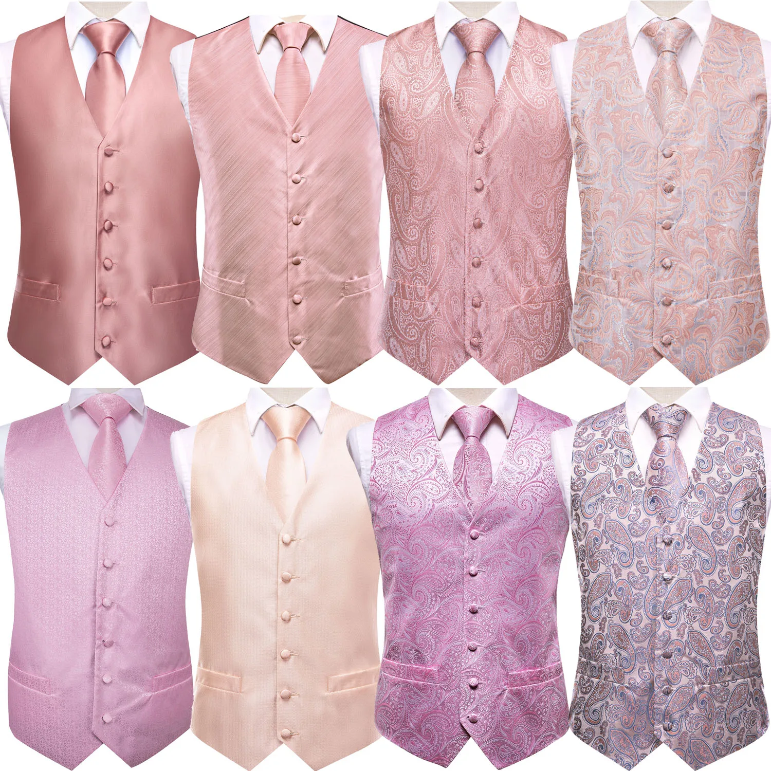 

Hi-Tie Wedding Coral Pink Mens Vest Silk Tie Set Adjustable Jacquard Waistcoat Jacket Necktie Hanky Cufflinks Formal Party Gifts