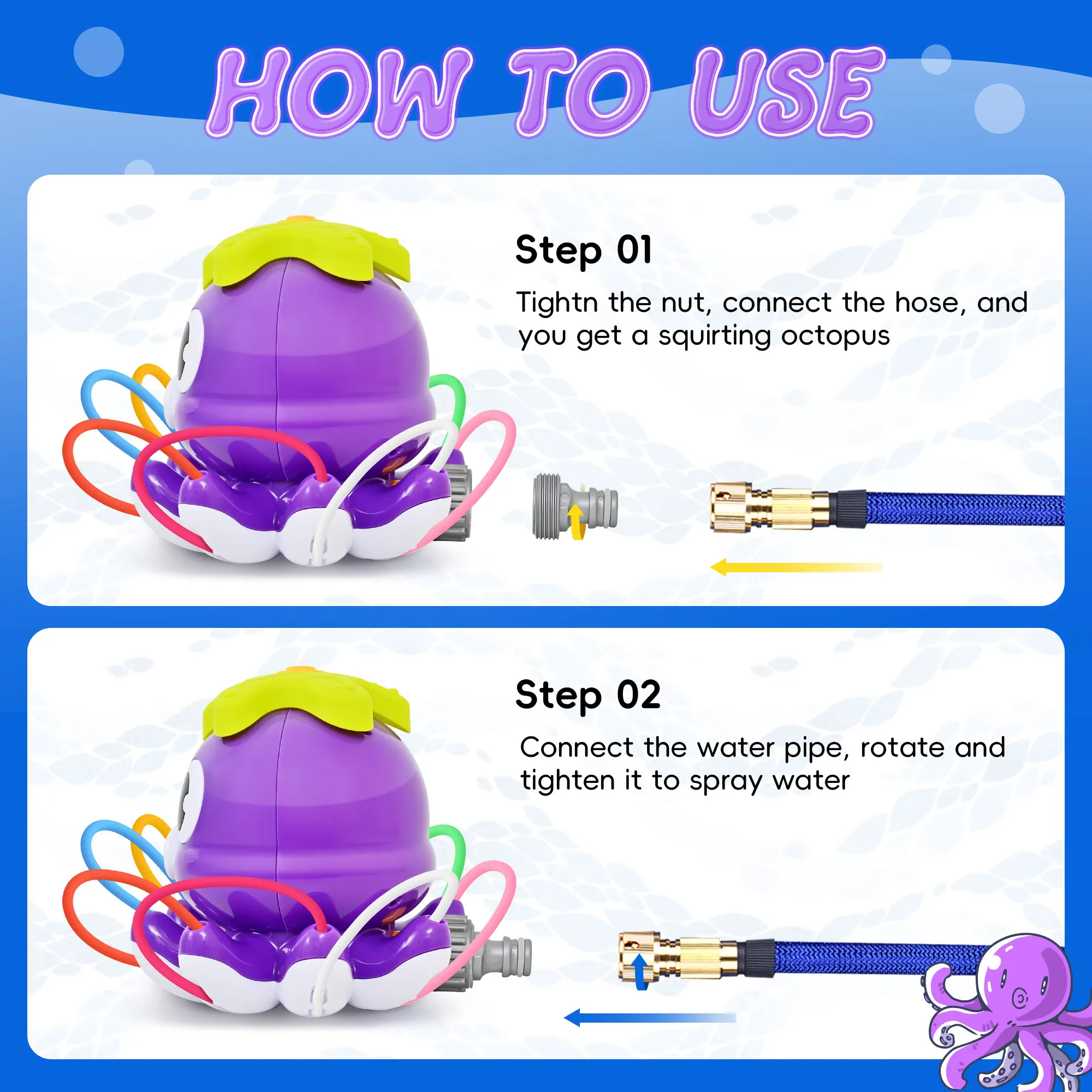 Space Rocket Octopus Sprinkler Water Toy Automatic Rotation Fun Spray Water Children\'s Water Playing Outdoor Toys