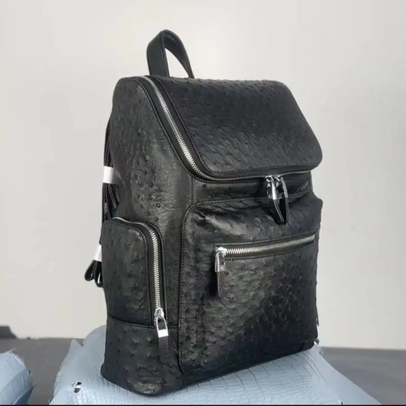 2023 New Luxury Ostrich skin Men\'s Backpack Genuine Leather Fashion Travel Bag Leisure Large Capacity School Bag For Man 50