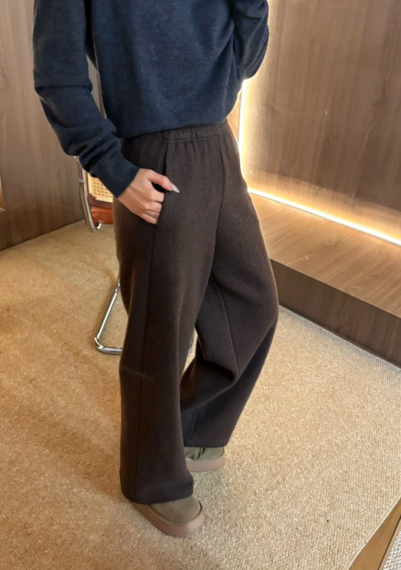 

Зимние утепленные шерстяные брюки прямого кроя для женщин, повседневные, с высокой талией, асимметричным дизайном, комфортные, из смесовой ткани шерсть-лиоцелл