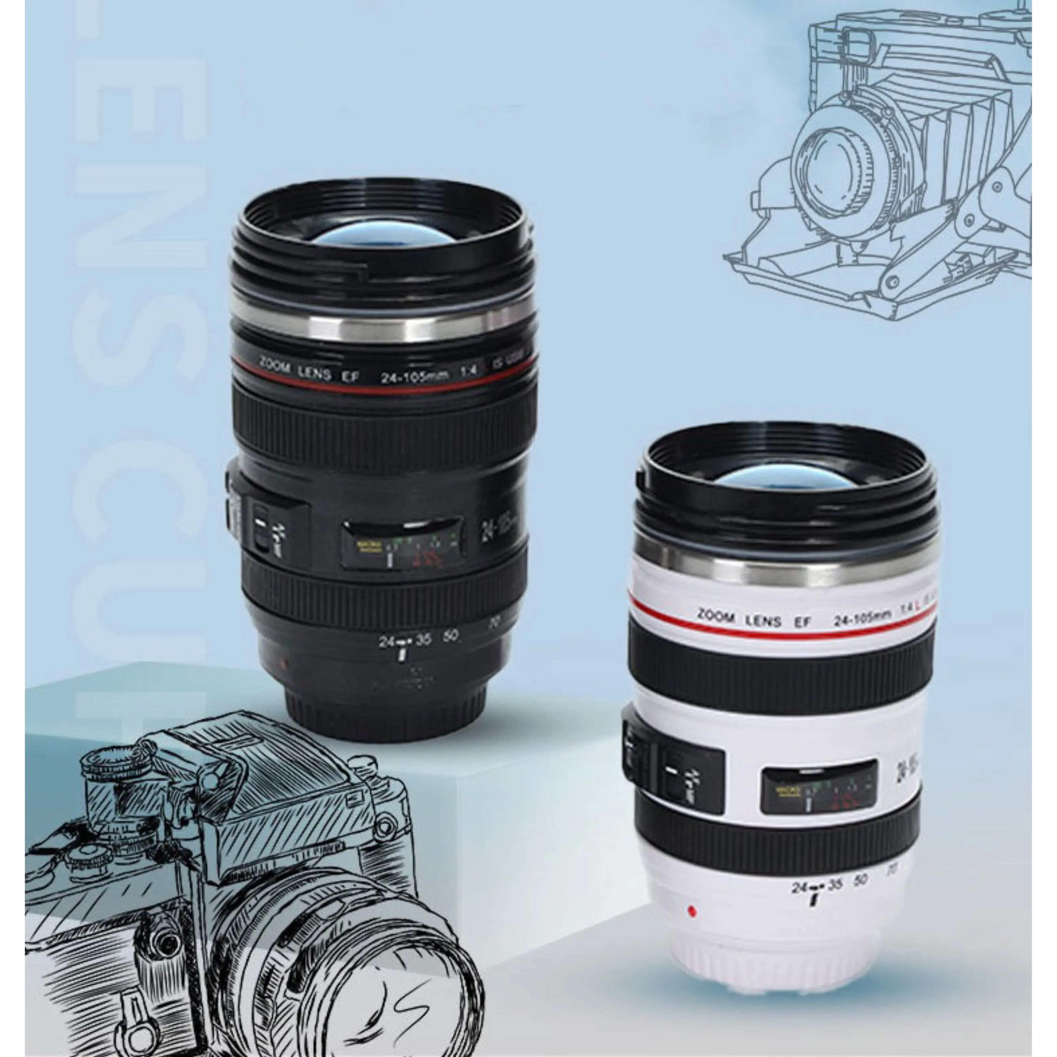 Camera lens: coffee mug, water cup, drink mug, travel office, photographer, thermos mug, household items