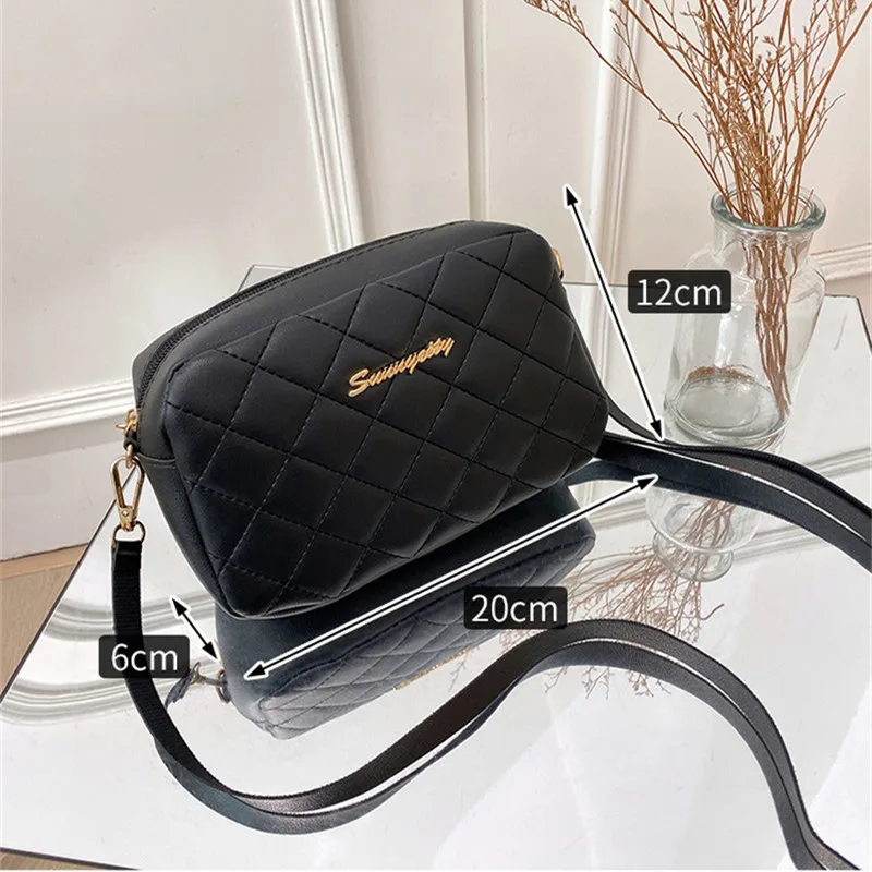 Leather Small Messenger Bag For Women Trend Lingge Embroidery Camera Female Shoulder Bag Fashion Chain Ladies Crossbody Bags