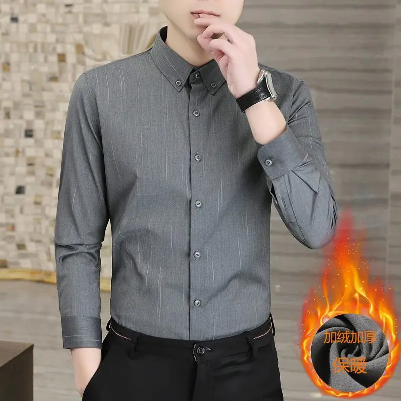 

Легкая роскошная рубашка, мужская корейская версия, тонкая деловая повседневная рубашка с длинными рукавами для молодежи и среднего возраста, модная рубашка без железа