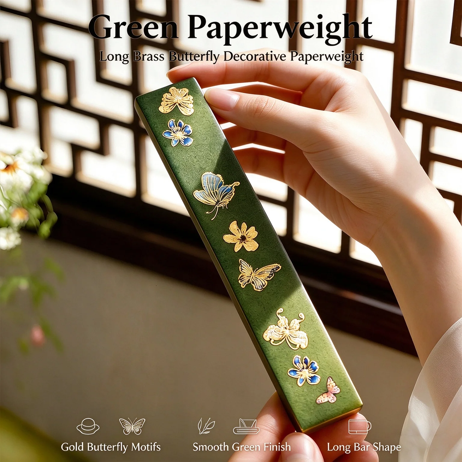 Brass Painted Paperweight Ruler Paper Press Gift Box For Beginner Calligraphy Practice Desk Decor Ornament