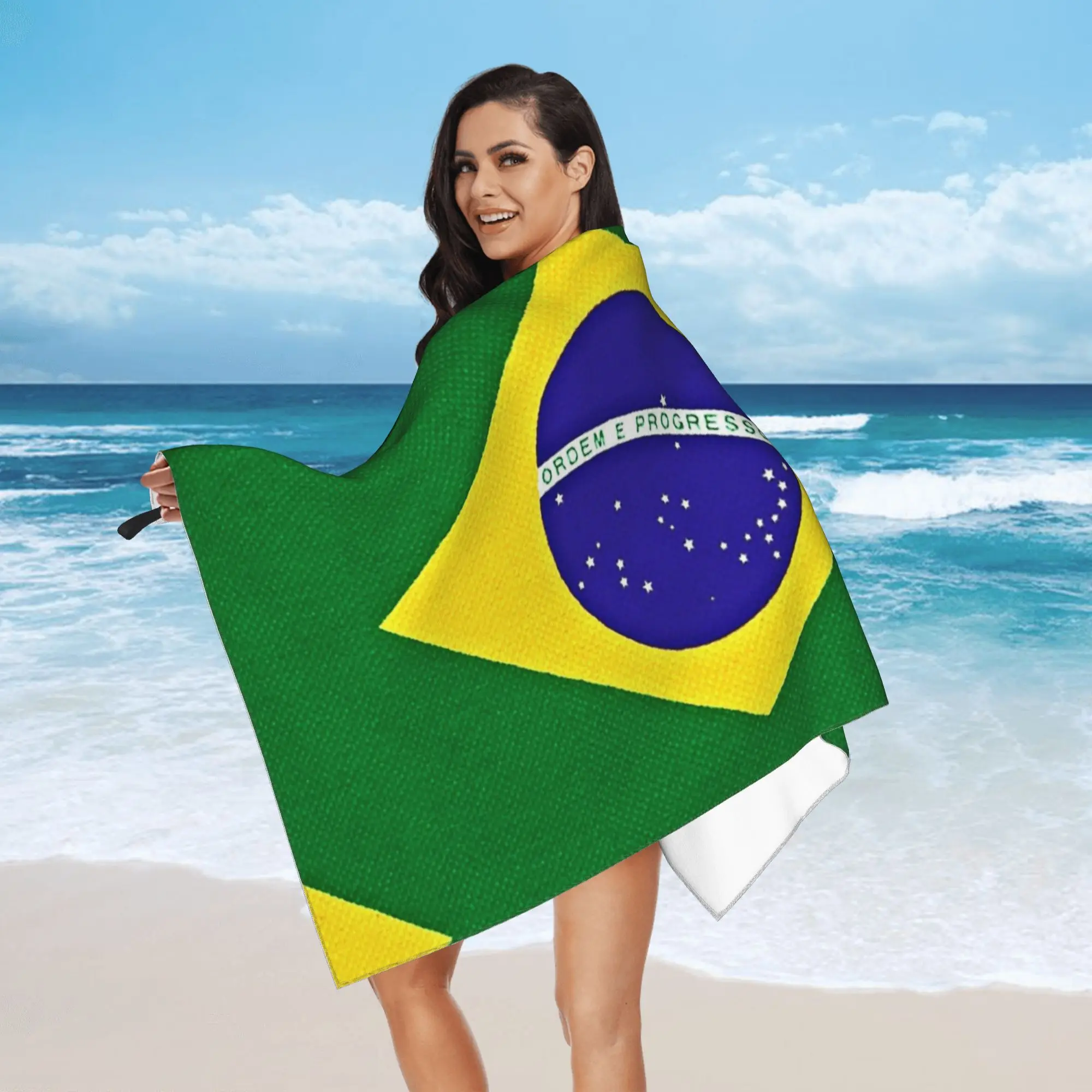 Brazilian Flag Brazil Beach Towel Soft Microfiber Quick Dry Absorbent Quick Towels For Mountain Climbing