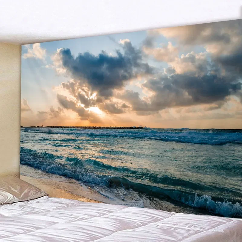 Grüne Pflanze Meerwasser Landschaft Wandteppich 3d gedruckt Sonnen untergang Meer Welle See Wandbehang nach Hause Wohnzimmer Schlafzimmer Dekor Ästhetik