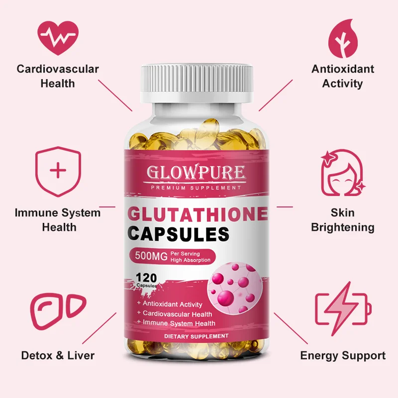 Glutathione Capsules for Antioxidant Anti-Aging, Glowing Whitening Skin, Detox, Immune System and Nails Hair Health