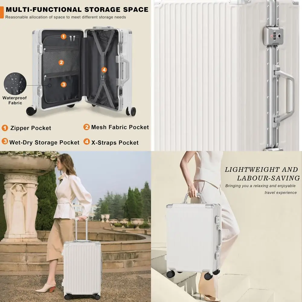 

24 Inch White TSA Lock PC+ABS Hard Shell Suitcase with Double Spinner Wheels Zipless Aluminum Frame