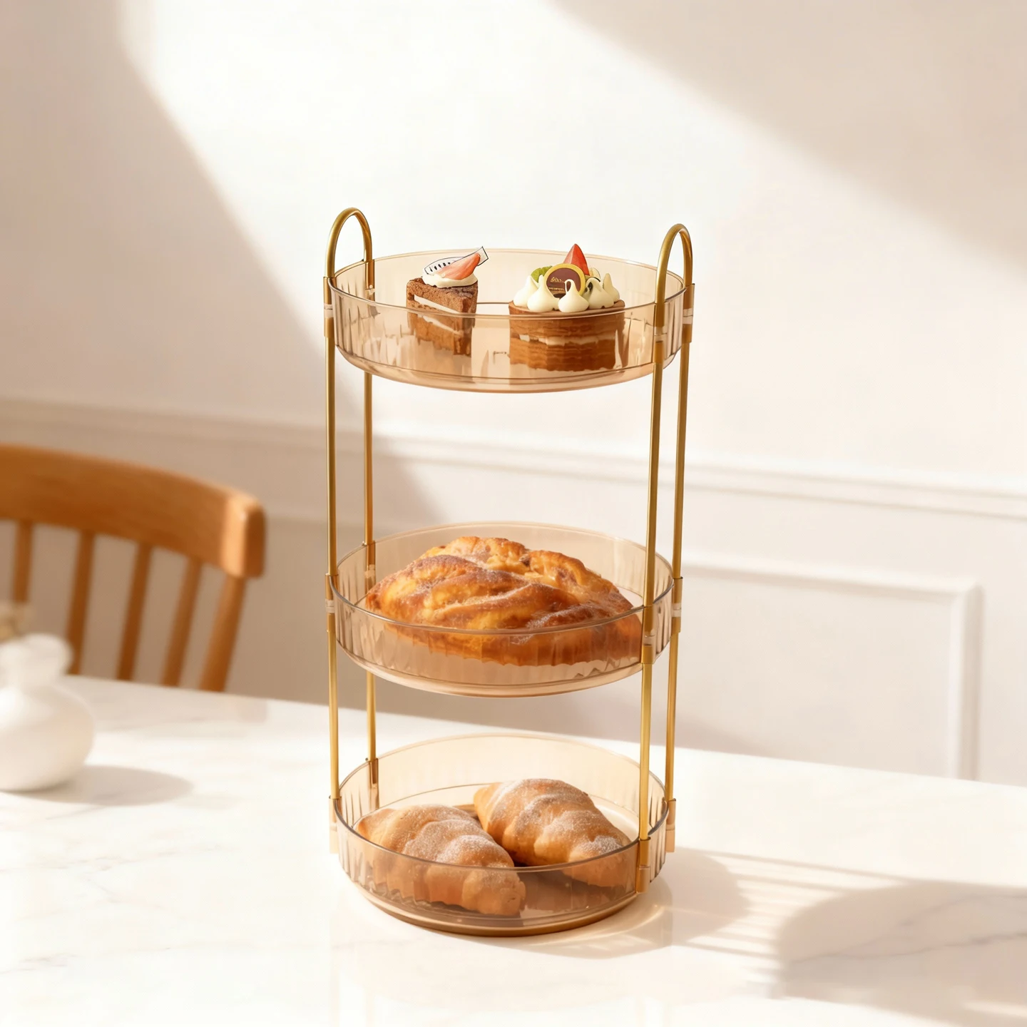 

1/2/3 слоя вращающийся пластиковый поднос для сервировки еды, многофункциональный кухонный поднос для хранения, десертная тарелка с фруктами, декоративная подставка для торта