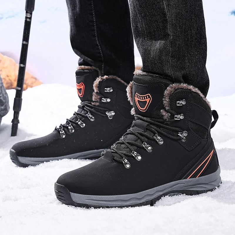 NeW Men Winter Snow Boots For Waterproof Leather Sneakers Super Warm Men\'s Boots Outdoor Male Hiking Boots Work Shoes Size 39-48