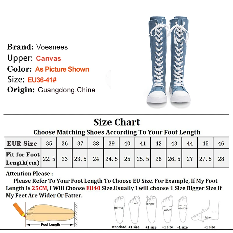 High Top Women Canvas Shoes Sneakers Lace-up Knee-High Boots Side Zipper Girls Flats Casual Shoes Fashion Large Size Long Boots